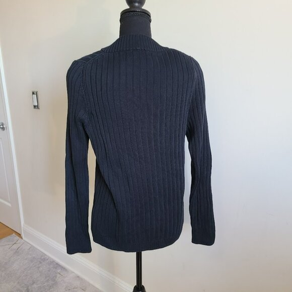 ZARA Man Navy Ribbed Knit Cardigan Sweater M Minimalist Preppy Y2K 00's - Picture 6 of 7